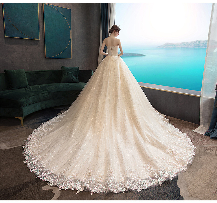 Chic Slim Champagne Strapless Wedding Dress Bridal Gown